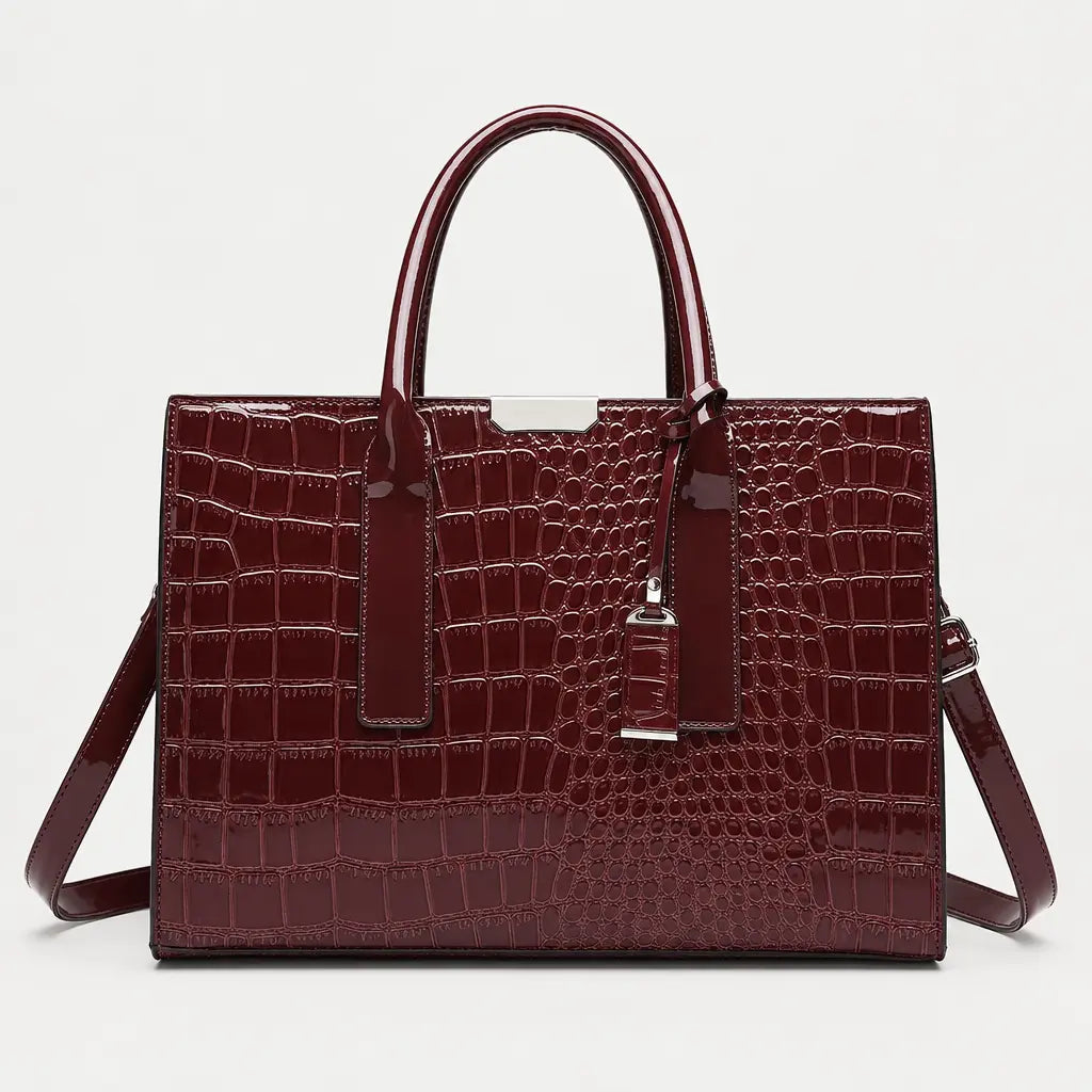 Sac à main femme motif croco - rouge bordeaux