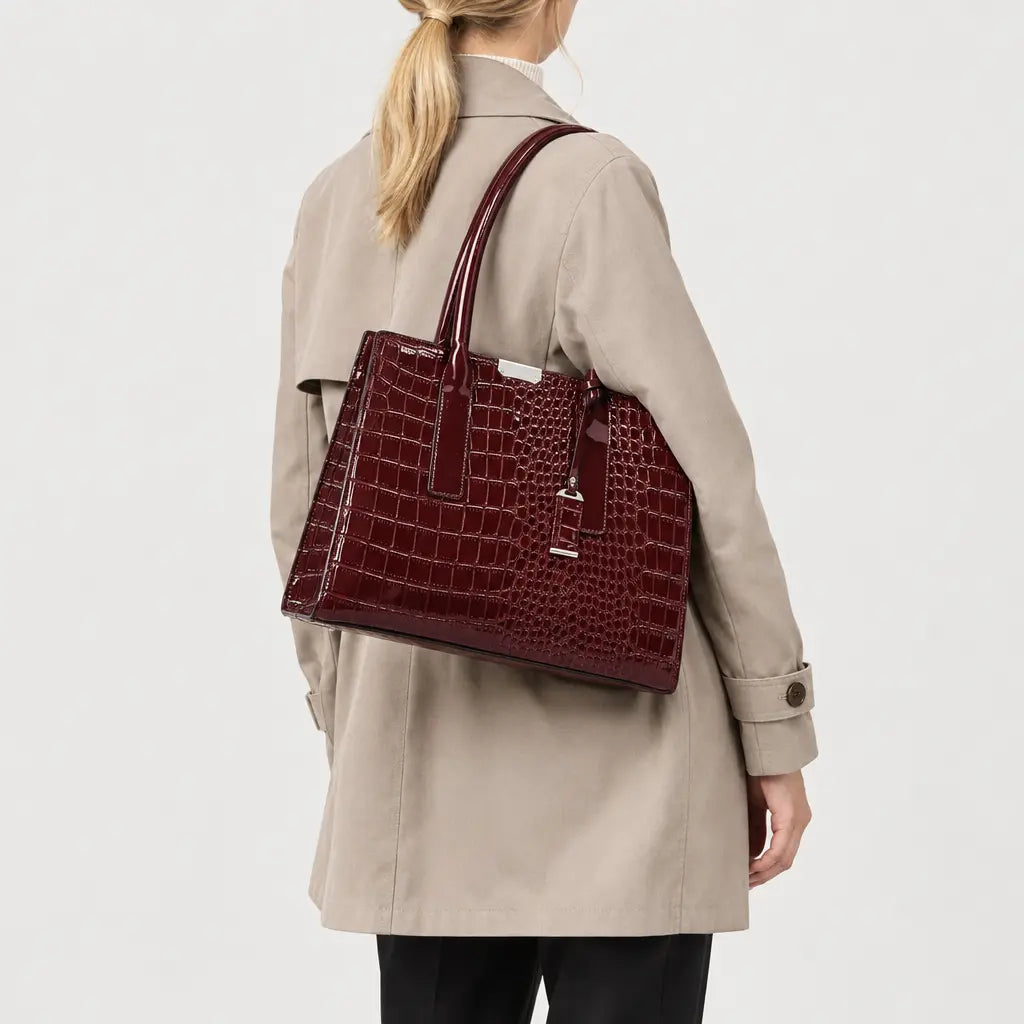 Sac à main femme motif croco - rouge bordeaux