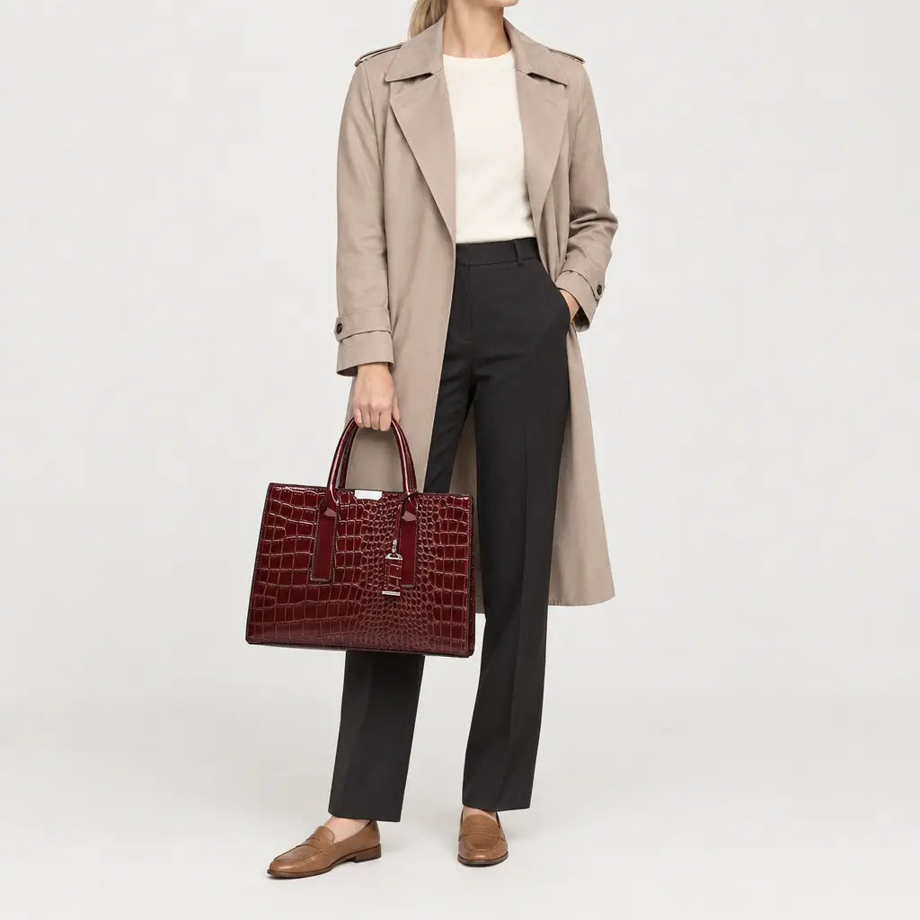 Sac à main femme motif croco - rouge bordeaux