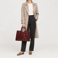 Sac à main femme motif croco - rouge bordeaux