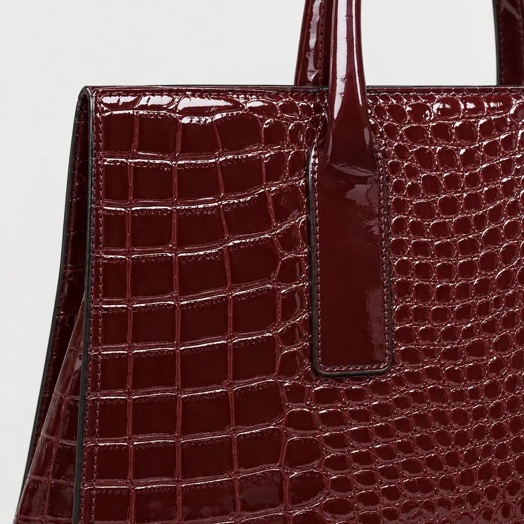 Sac à main femme motif croco - rouge bordeaux