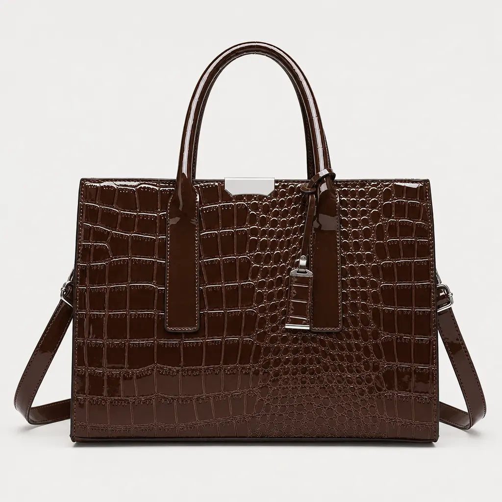 Sac à main femme motif croco - marron profond