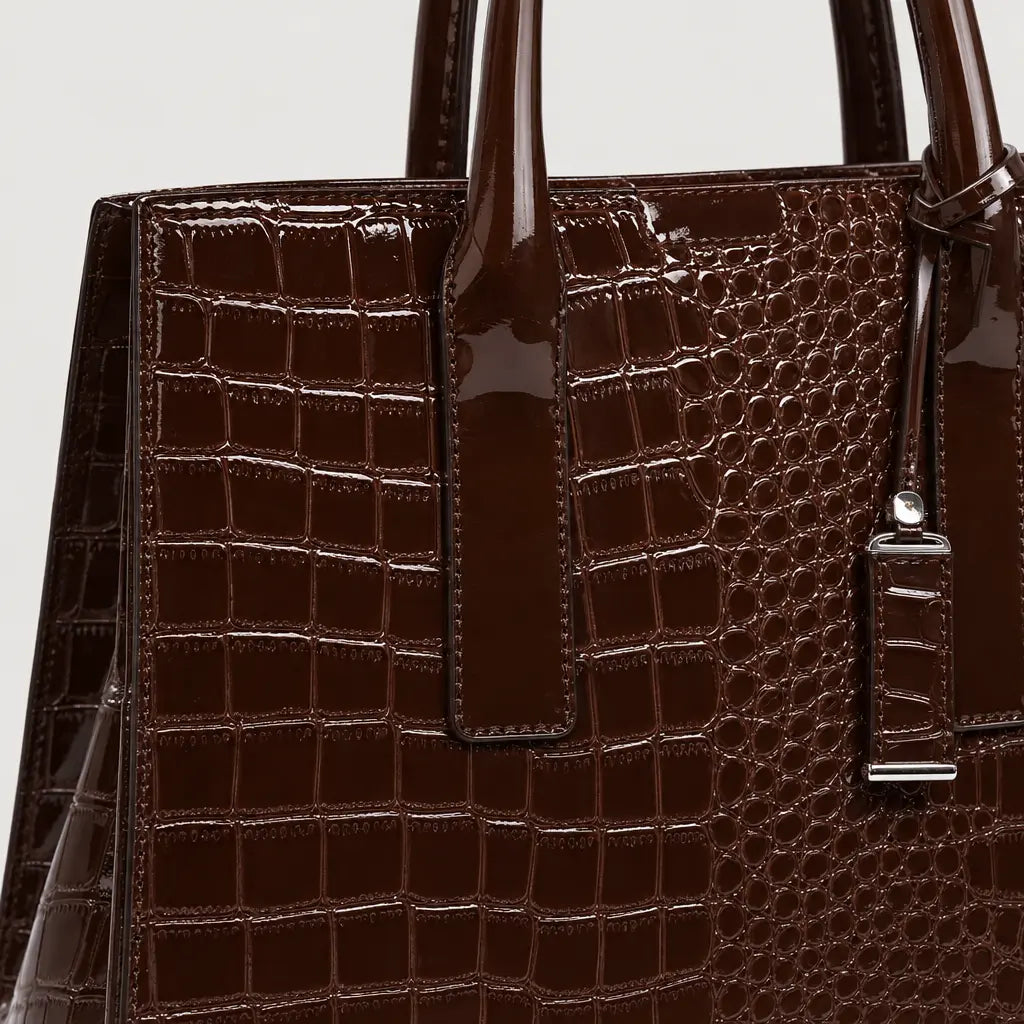 Sac à main femme motif croco - marron profond