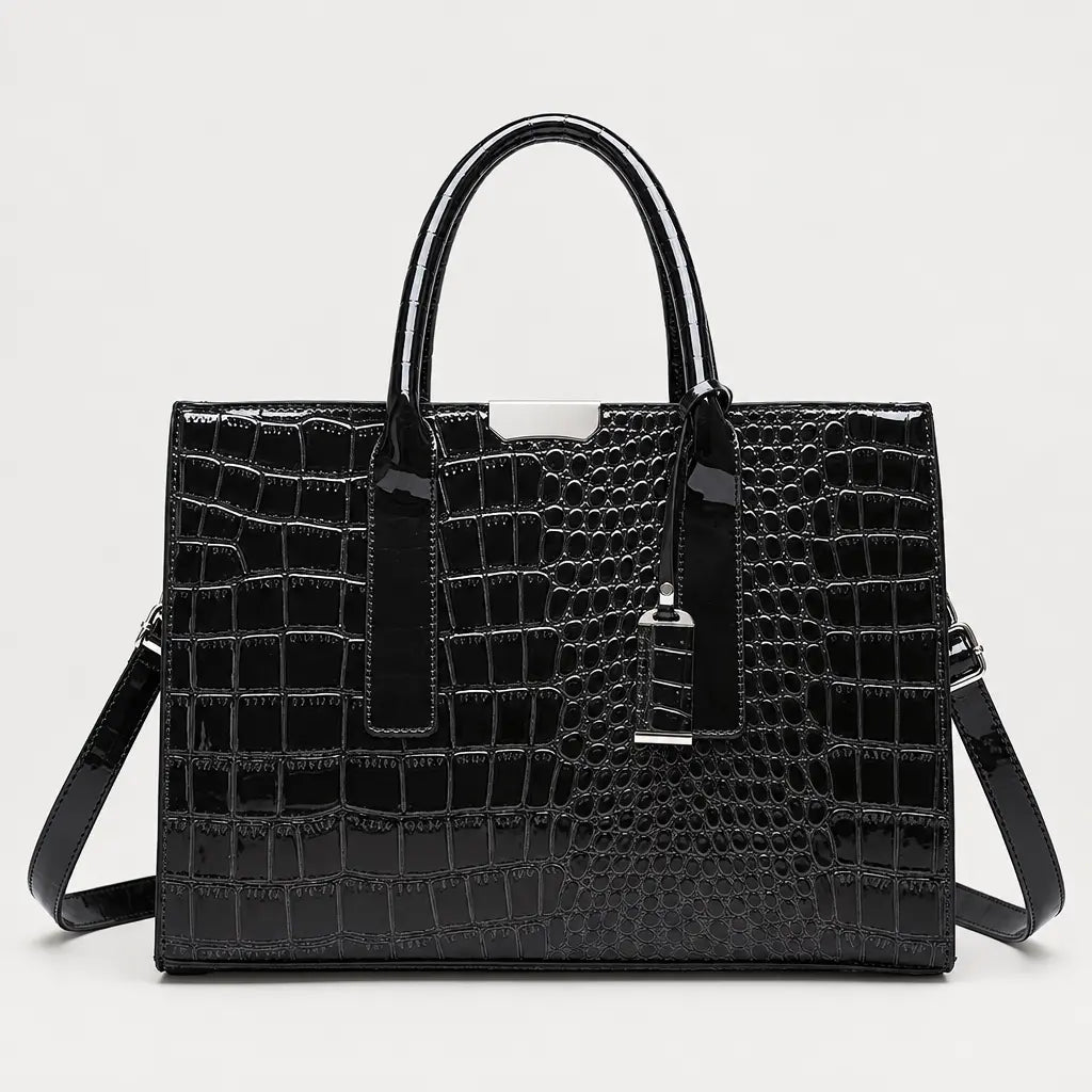 Sac à main femme motif croco - noir
