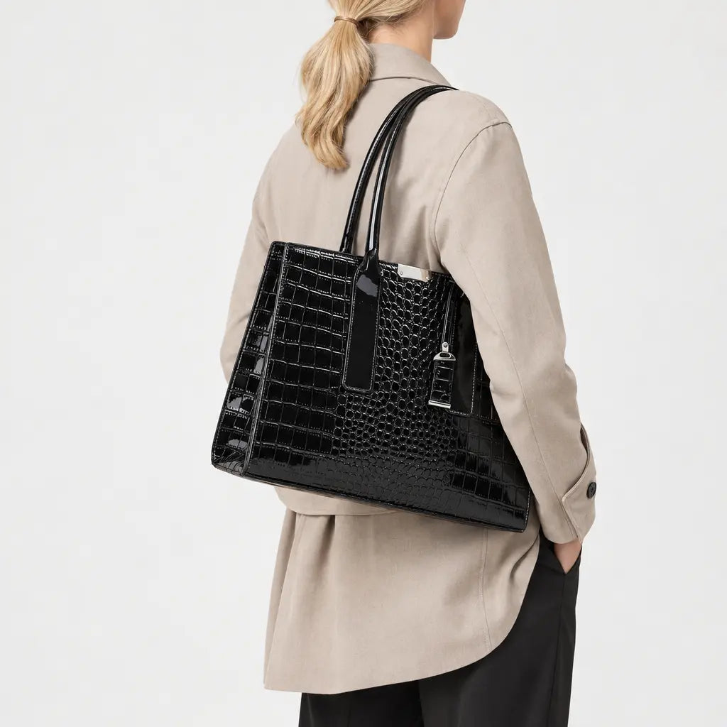 Sac à main femme motif croco - noir