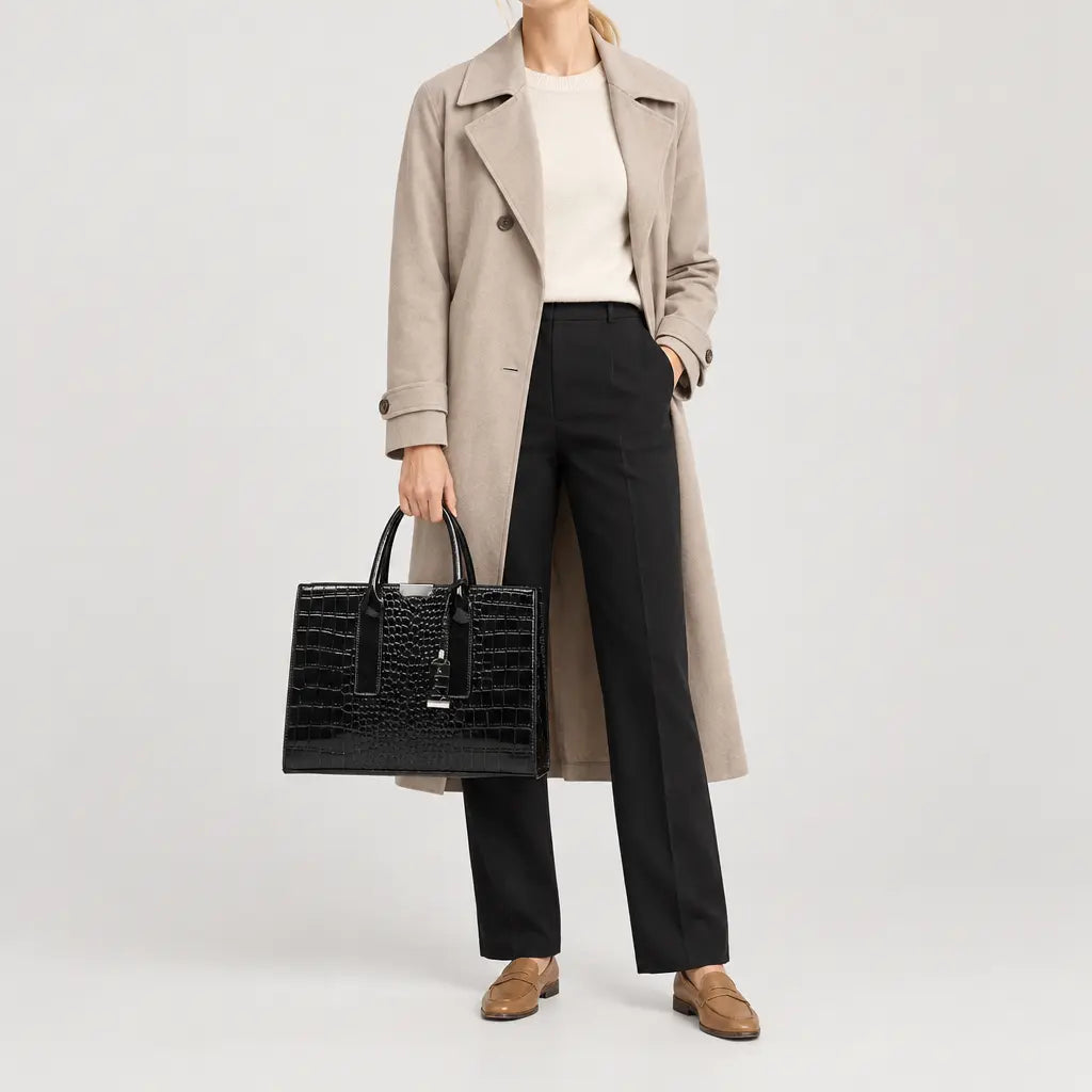Sac à main femme motif croco - noir
