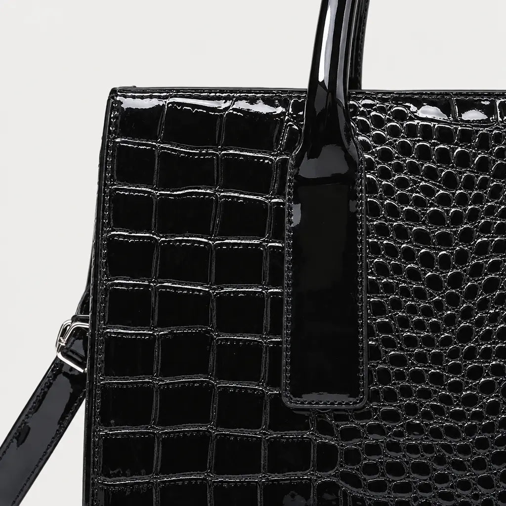 Sac à main femme motif croco - noir