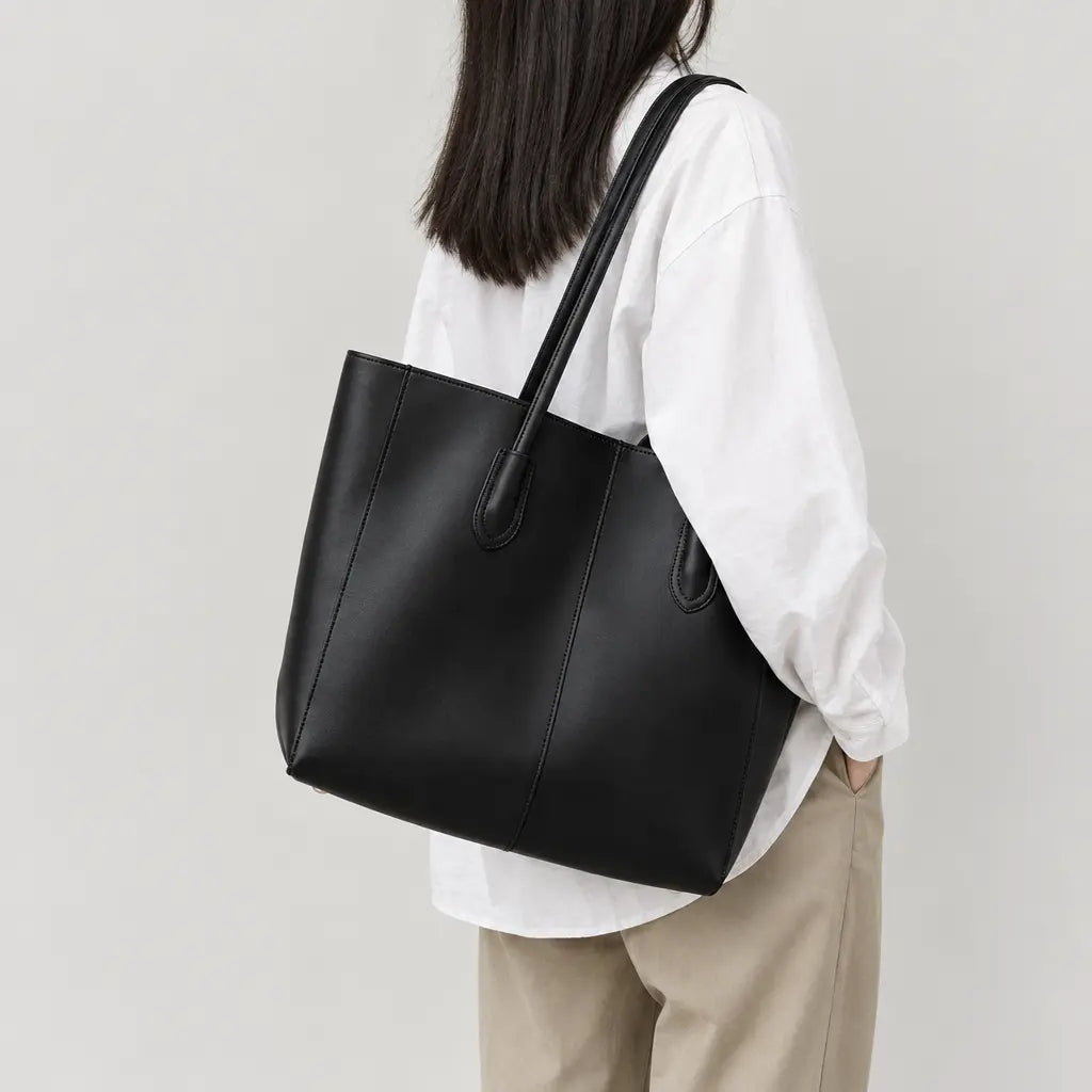 Sac cabas femme à ouverture large - noir