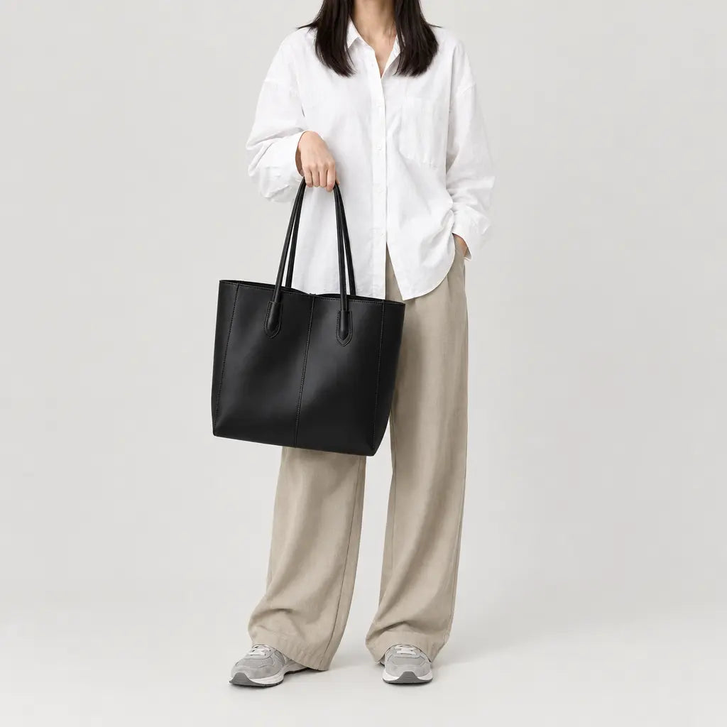 Sac cabas femme à ouverture large - noir