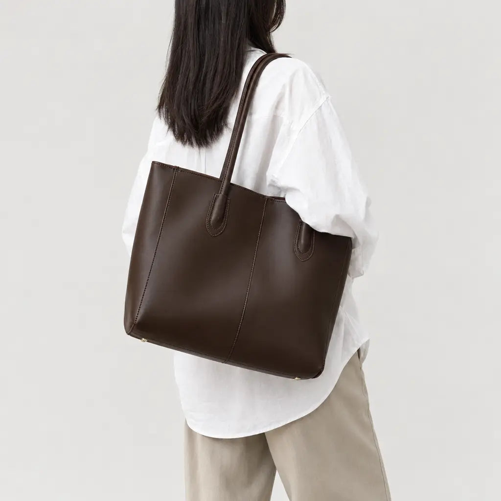 Sac cabas femme à ouverture large - cafe