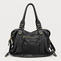 Sac bandoulière femme en cuir lavé - noir