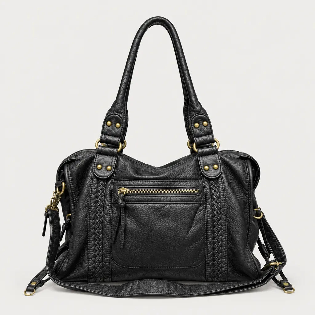 Sac bandoulière femme en cuir lavé - noir