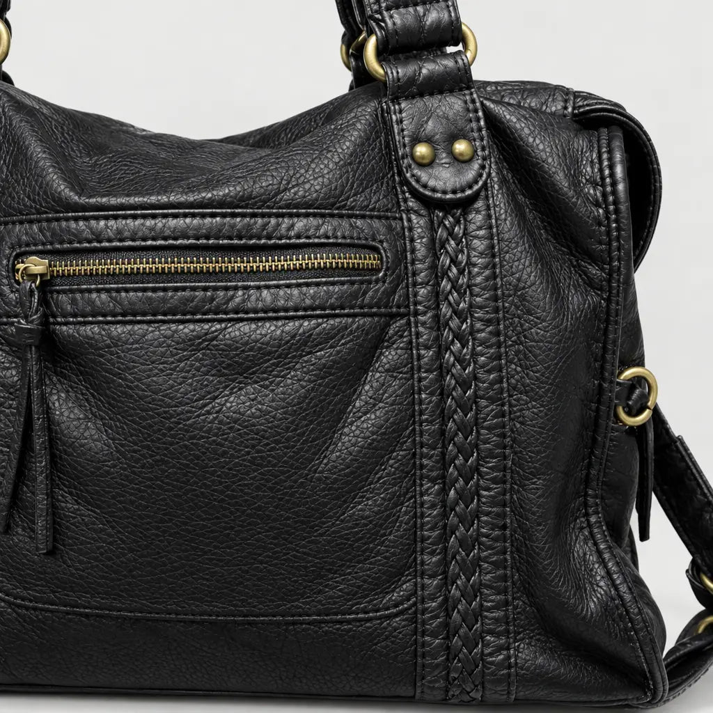 Sac bandoulière femme en cuir lavé - noir
