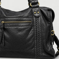 Sac bandoulière femme en cuir lavé - noir