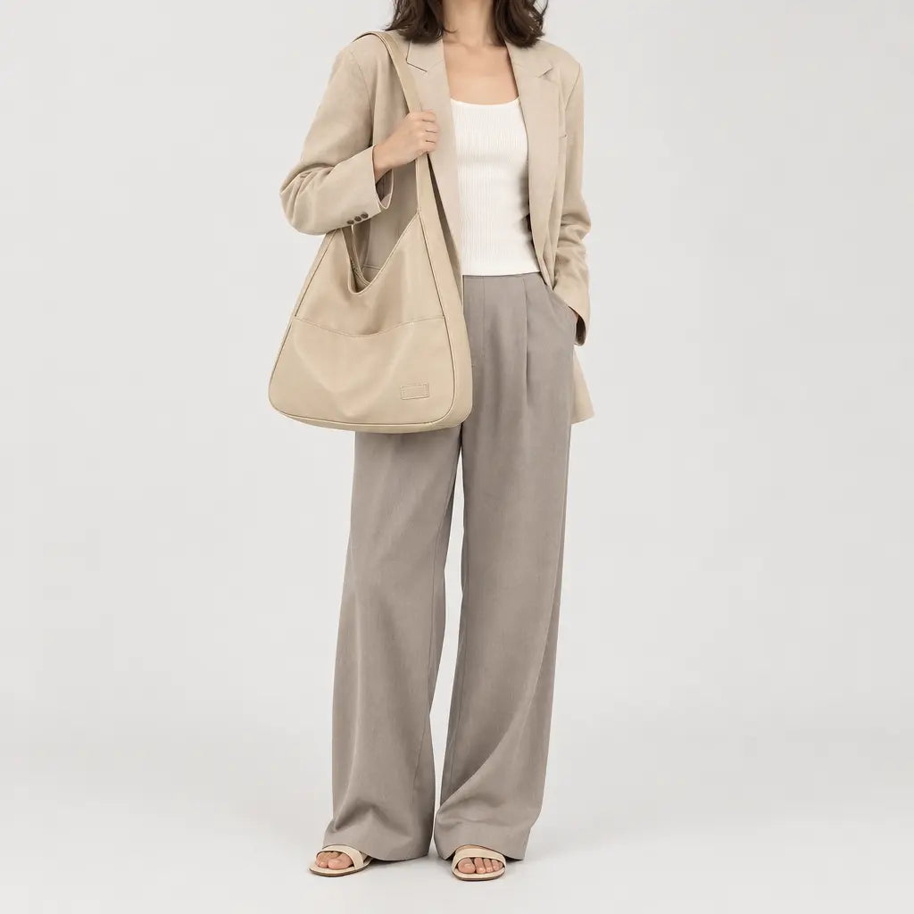 Sac cabas femme en cuir - beige