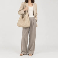 Sac cabas femme en cuir - beige