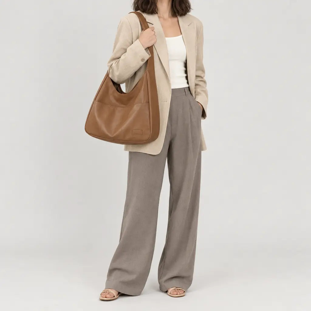 Sac cabas femme en cuir - marron clair