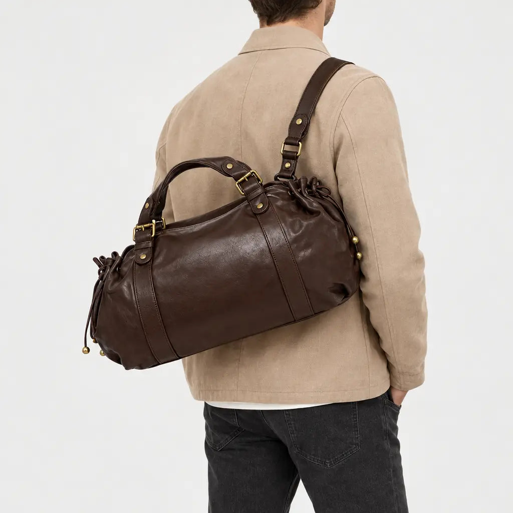 Sac à main carré en polyester - cafe