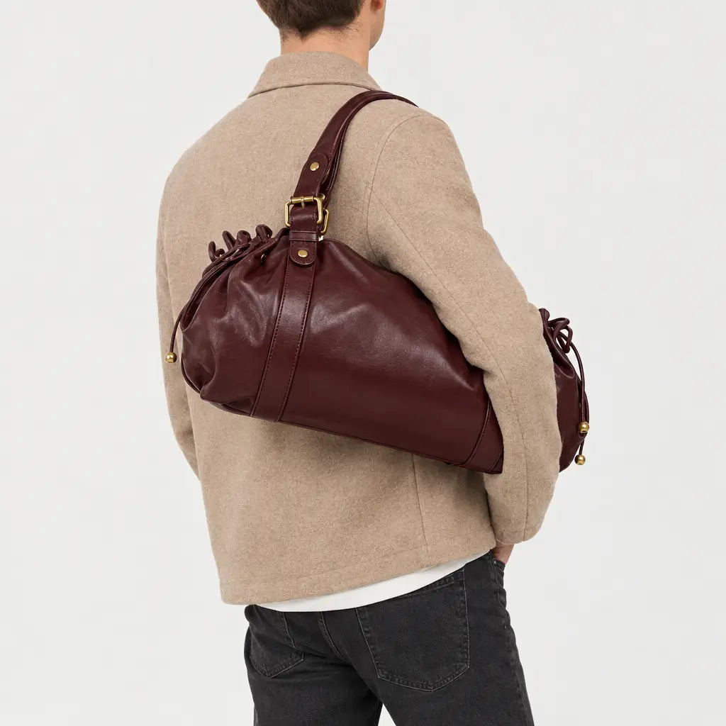 Sac à main carré en polyester - bordeaux