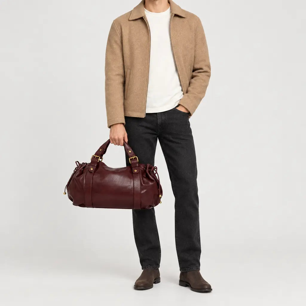Sac à main carré en polyester - bordeaux