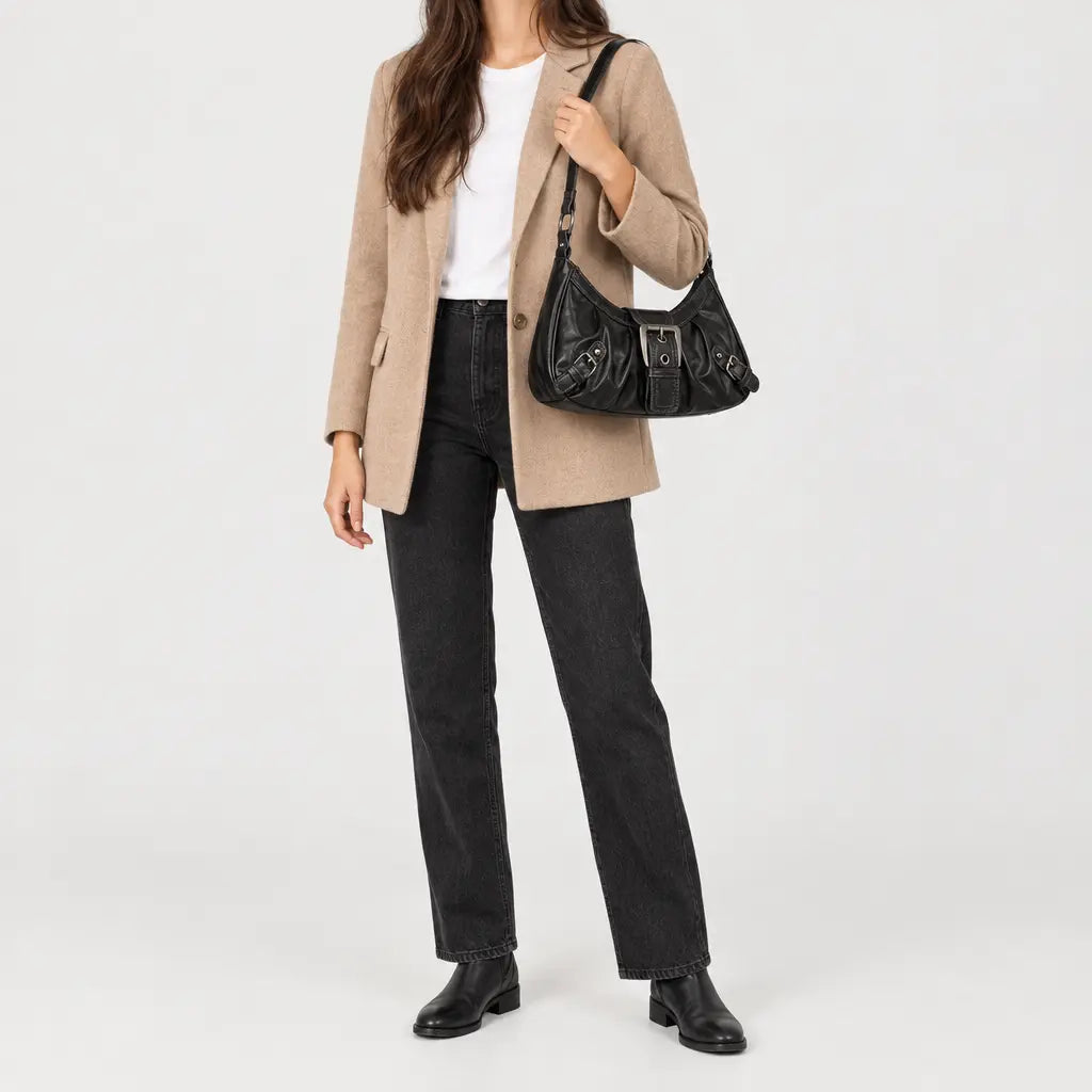 Sac à main femme à rivets - noir