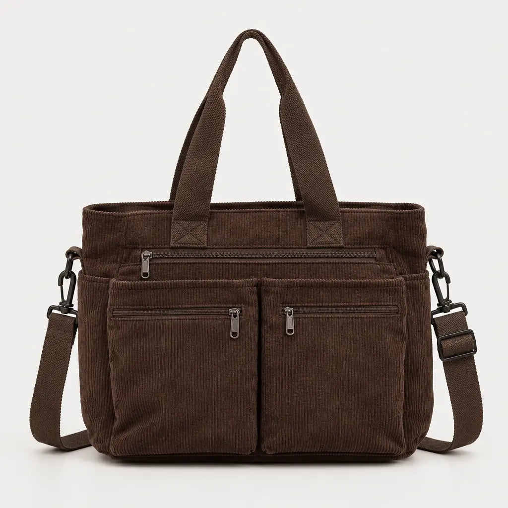 Sac bandoulière femme en velours côtelé - cafe
