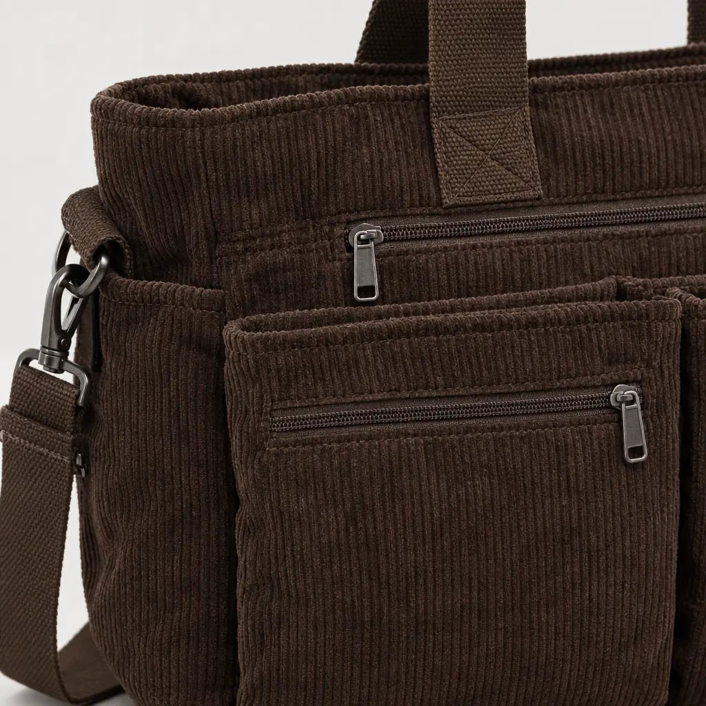 Sac bandoulière femme en velours côtelé - cafe