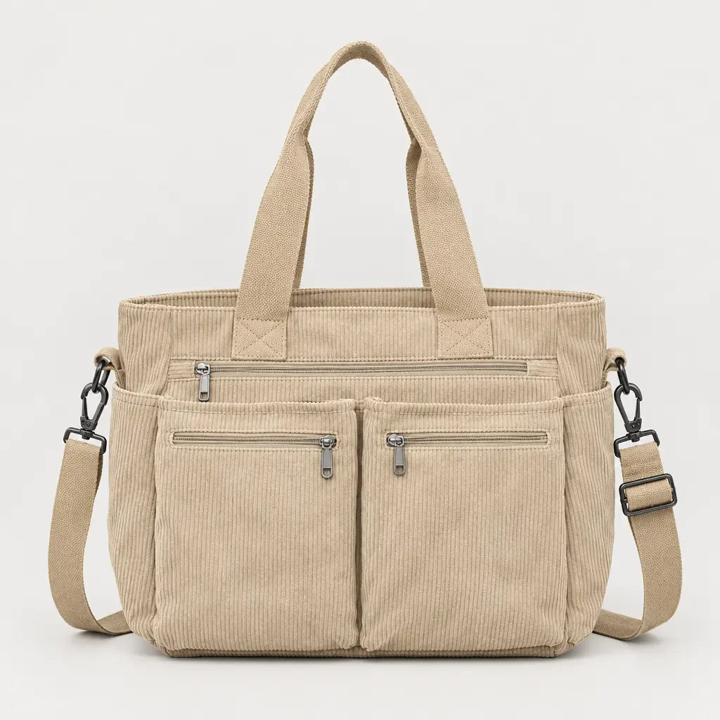 Sac bandoulière femme en velours côtelé - beige