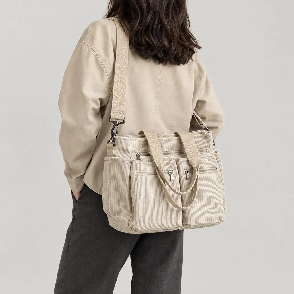 Sac bandoulière femme en velours côtelé - beige