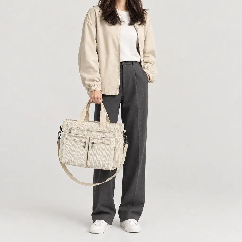 Sac bandoulière femme en velours côtelé - beige