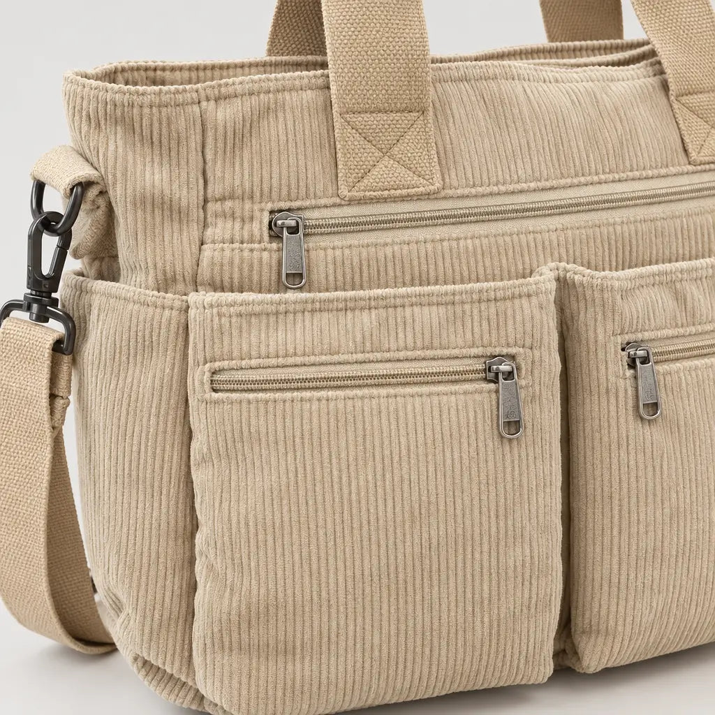 Sac bandoulière femme en velours côtelé - beige