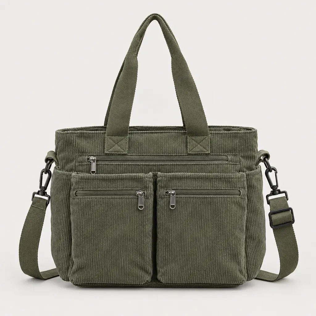 Sac bandoulière femme en velours côtelé - vert armee