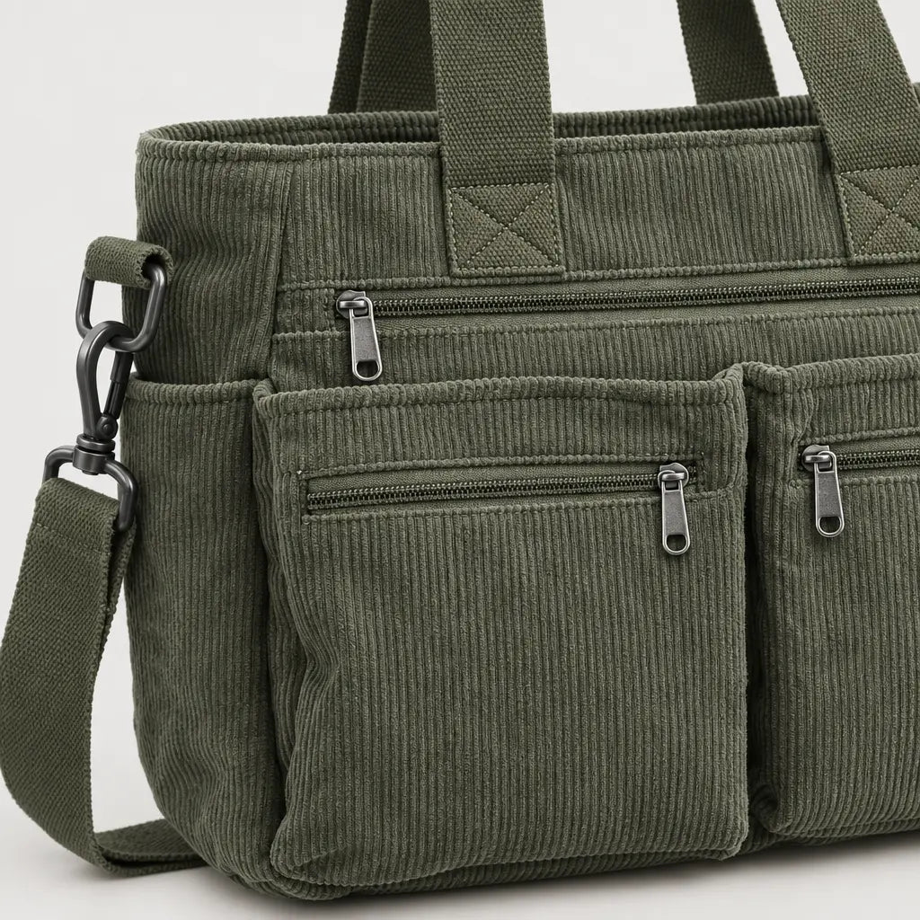 Sac bandoulière femme en velours côtelé - vert armee