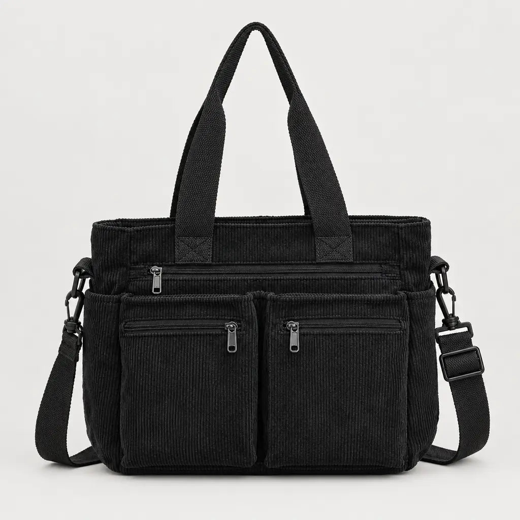 Sac bandoulière femme en velours côtelé - noir
