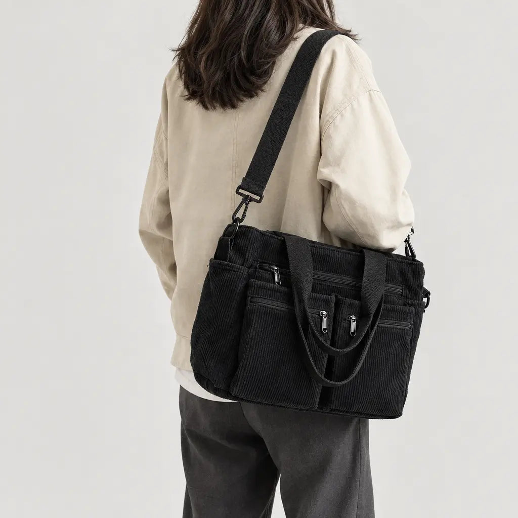 Sac bandoulière femme en velours côtelé - noir