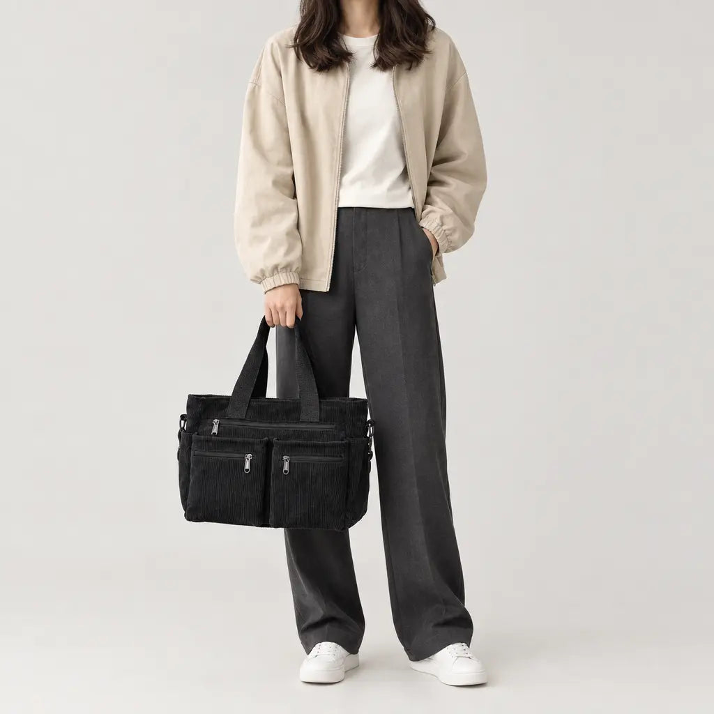 Sac bandoulière femme en velours côtelé - noir