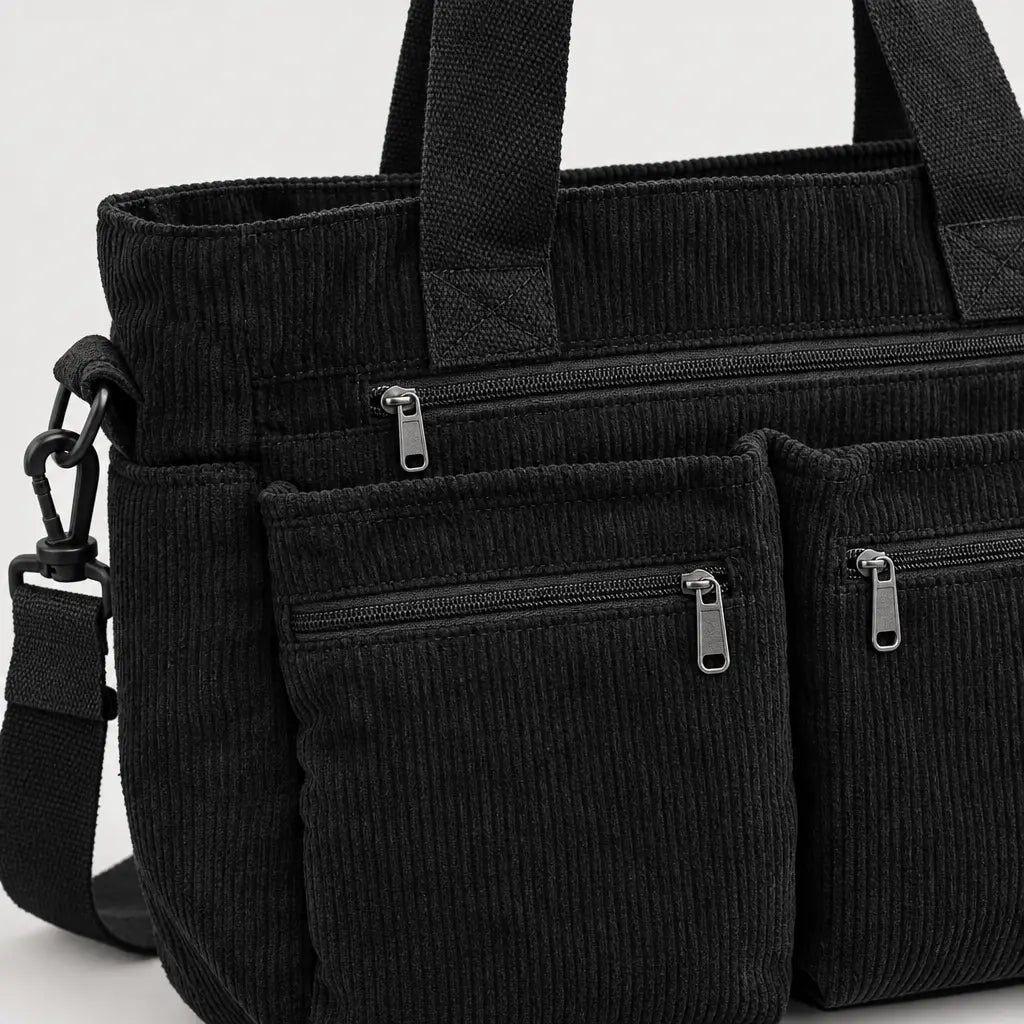Sac bandoulière femme en velours côtelé - noir