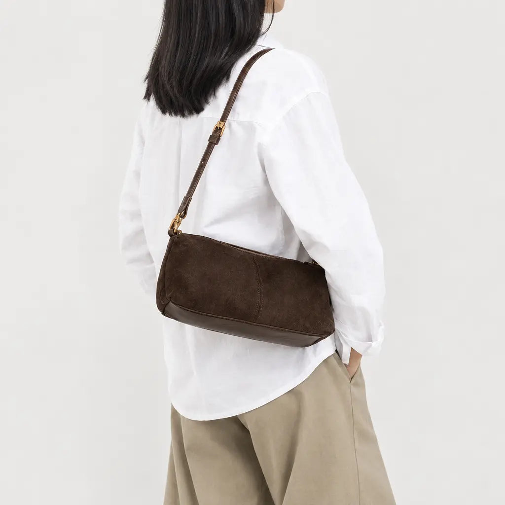 Petit sac à main femme en faux daim - cafe