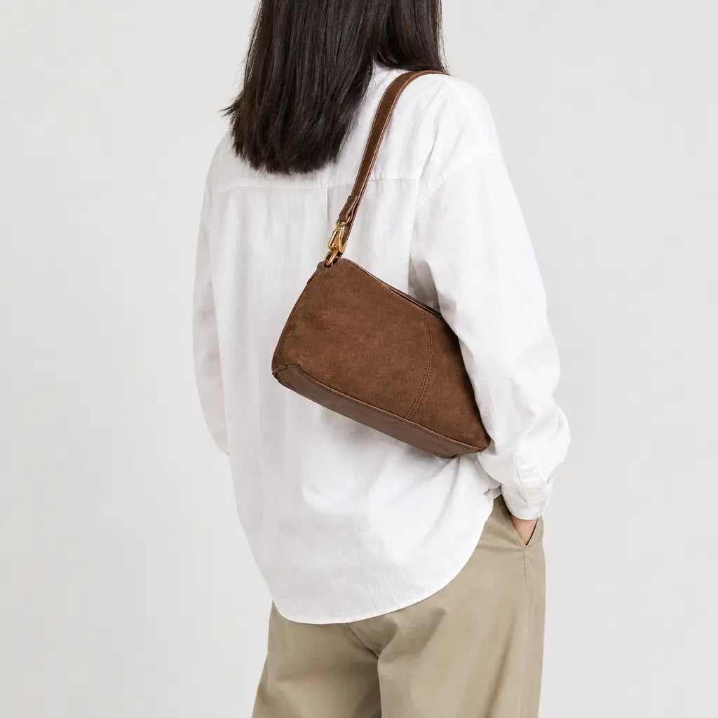 Petit sac à main femme en faux daim - marron