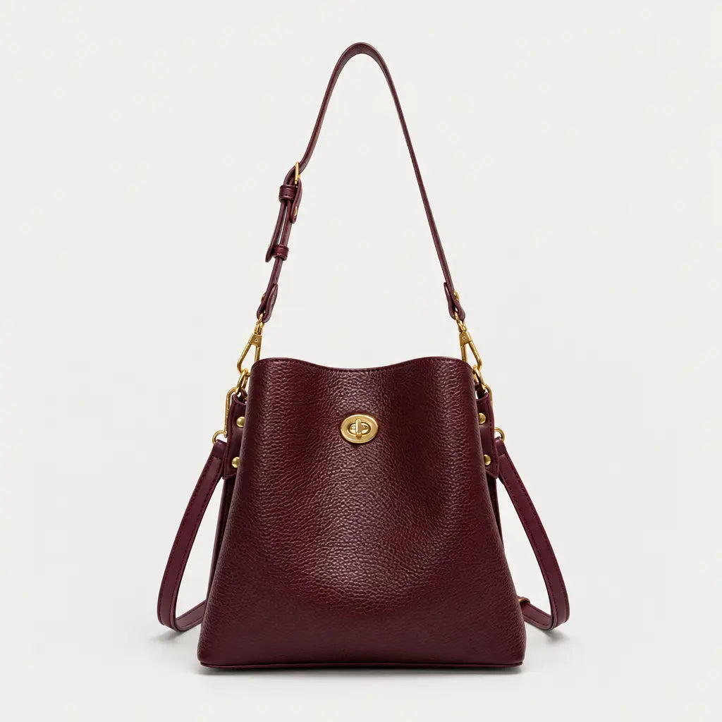 Sac seau femme en simili cuir - bordeaux