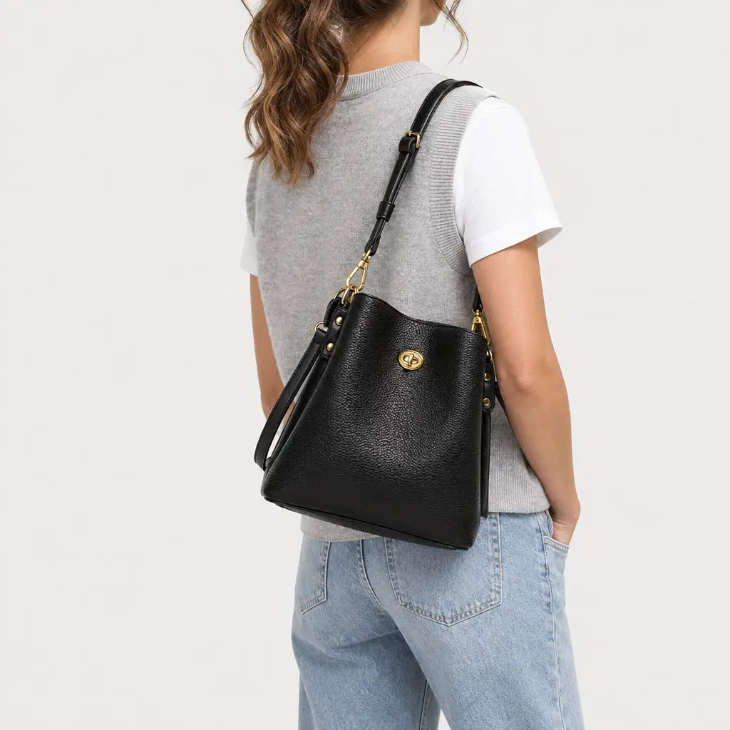 Sac seau femme en simili cuir - noir