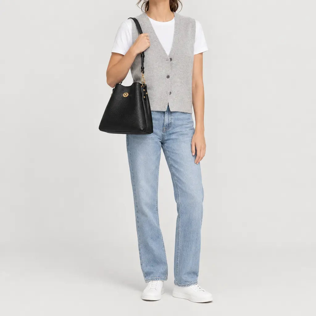 Sac seau femme en simili cuir - noir