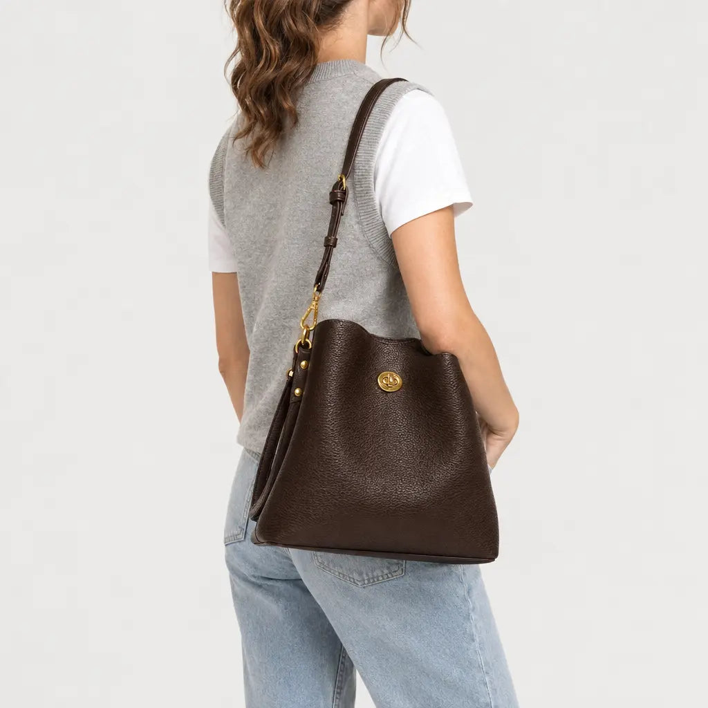 Sac seau femme en simili cuir - cafe
