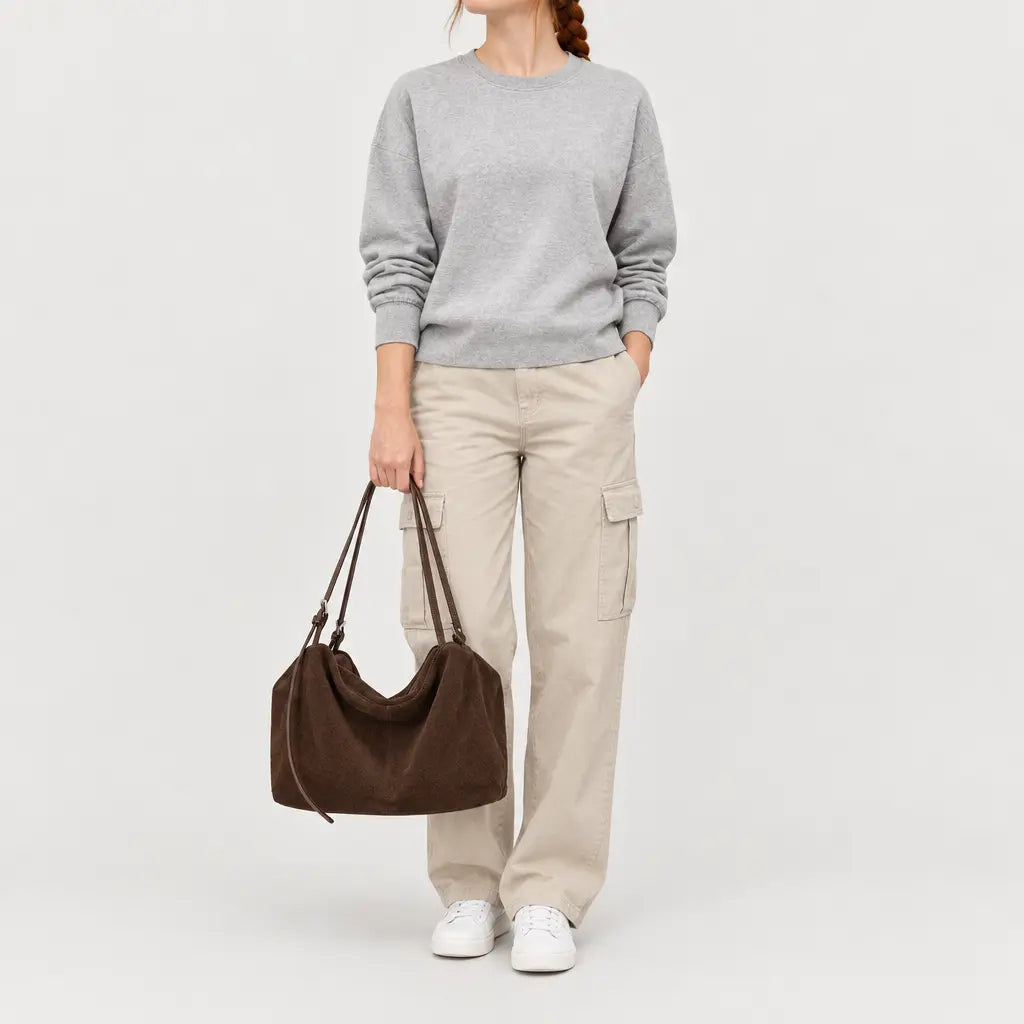 Sac cabas femme en cuir véritable - cafe