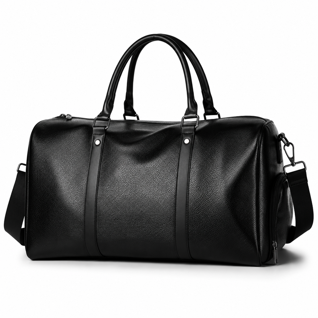 Sac de voyage moto en simili cuir - noir