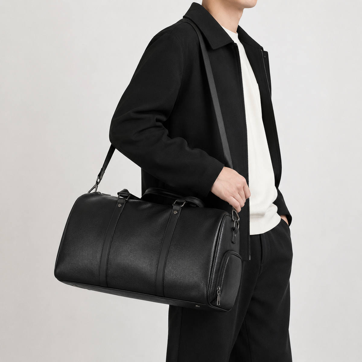 Sac de voyage moto en simili cuir - noir