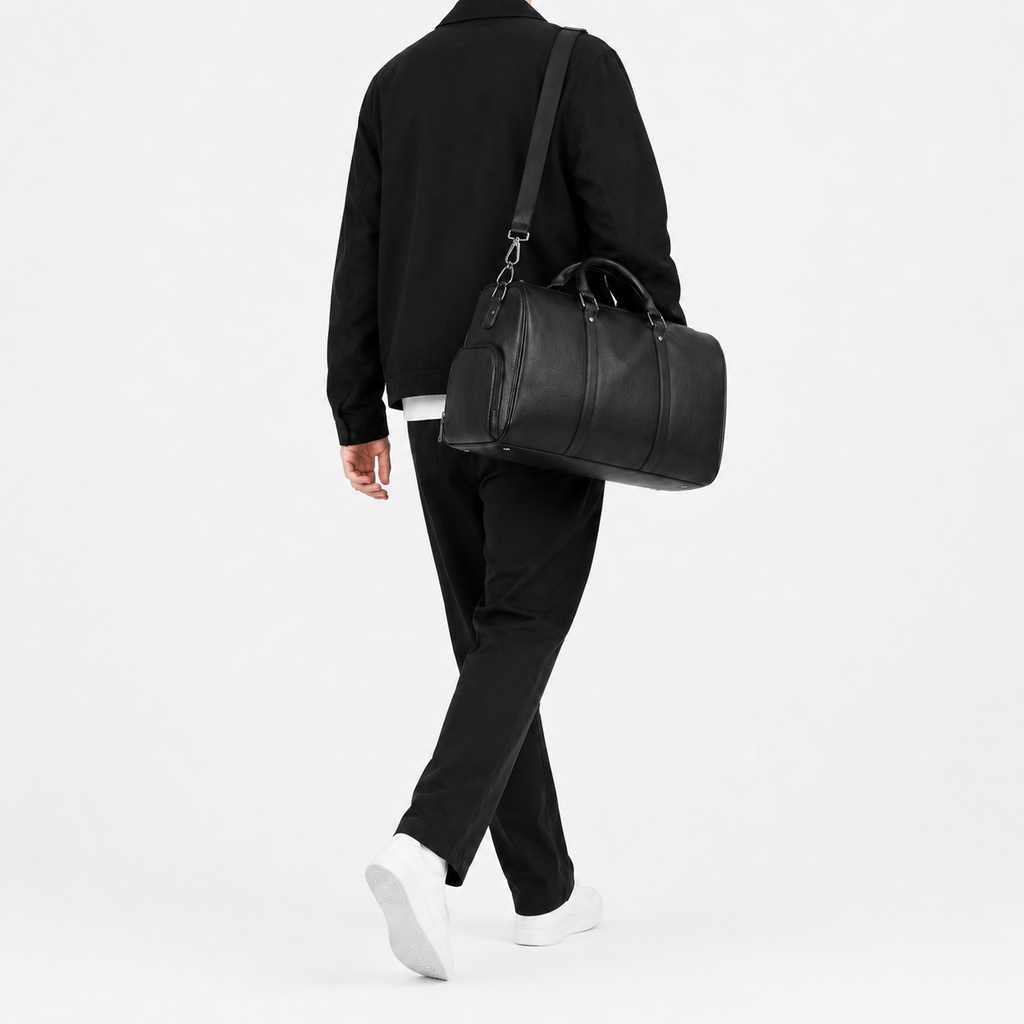 Sac de voyage moto en simili cuir - noir
