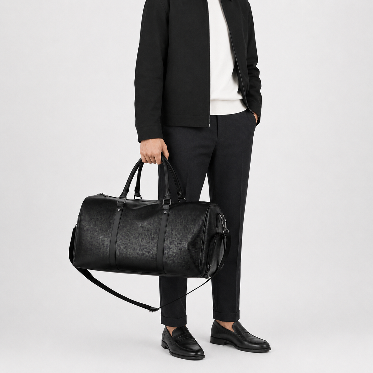 Sac de voyage moto en simili cuir - noir