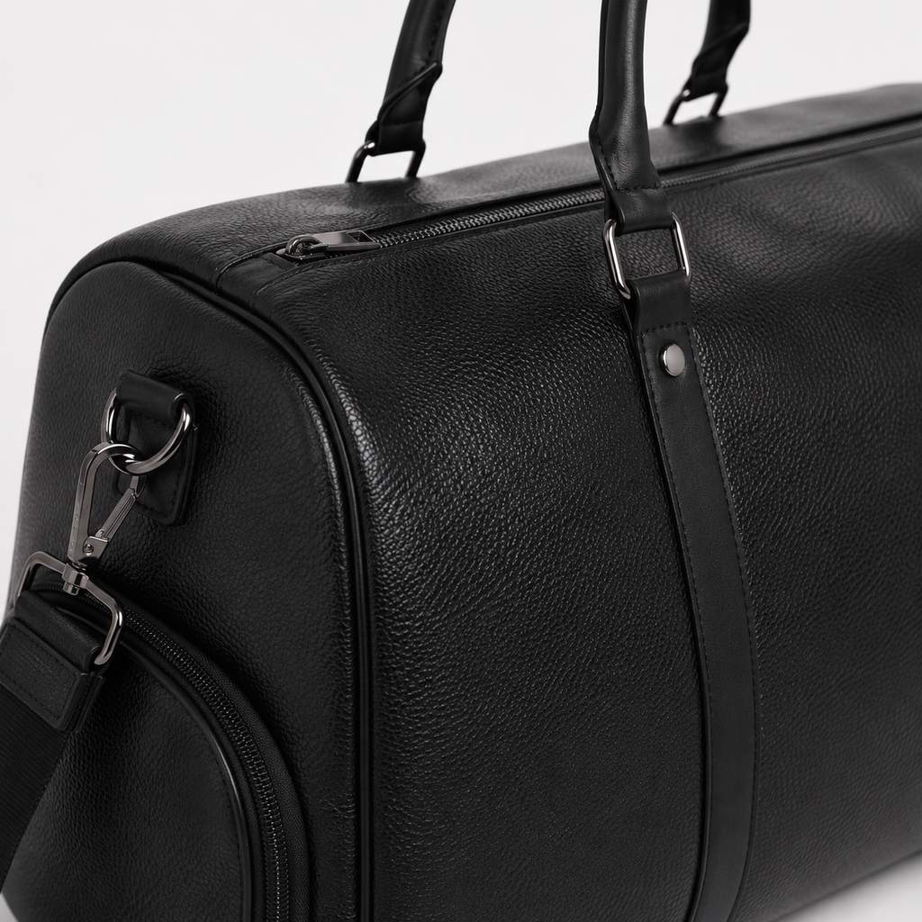 Sac de voyage moto en simili cuir - noir