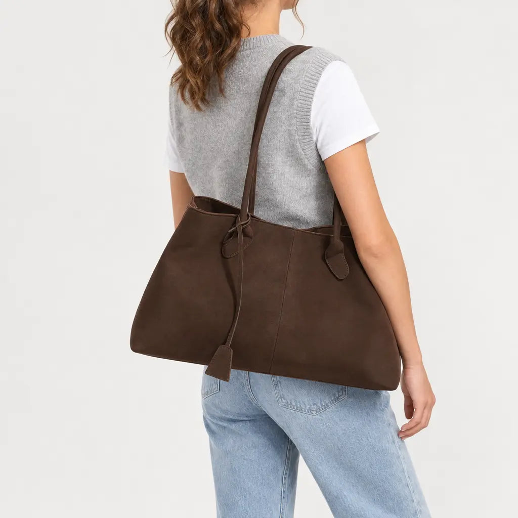 Sac hobo femme en faux daim - cafe
